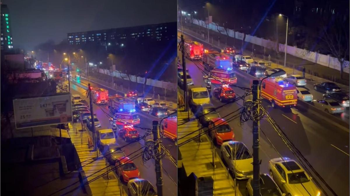 O vehicul incarcat cu zeci de butelii s a rasturnat in fata Spitalului Fundeni iar in zona se raspandeste miros de gaz