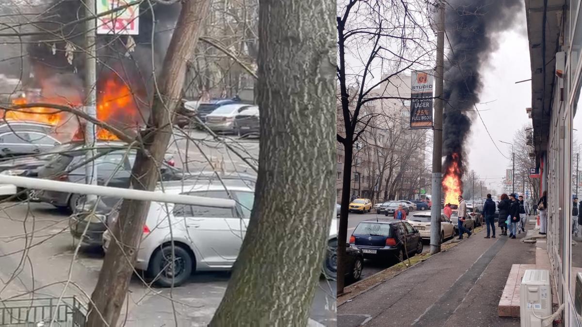incendiu puternic pe un bulevard din bucuresti o masina a fost cuprinsa de flacari in mijlocul traficului pasagerul din partea dreapta