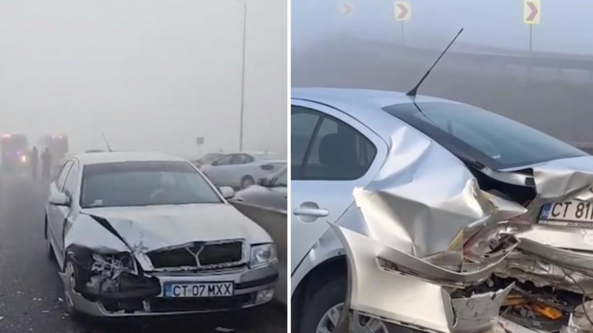 Coliziune in lant cu noua vehicule pe autostrada A4 din cauza fetii si a poleiului Treisprezece persoane au fost
